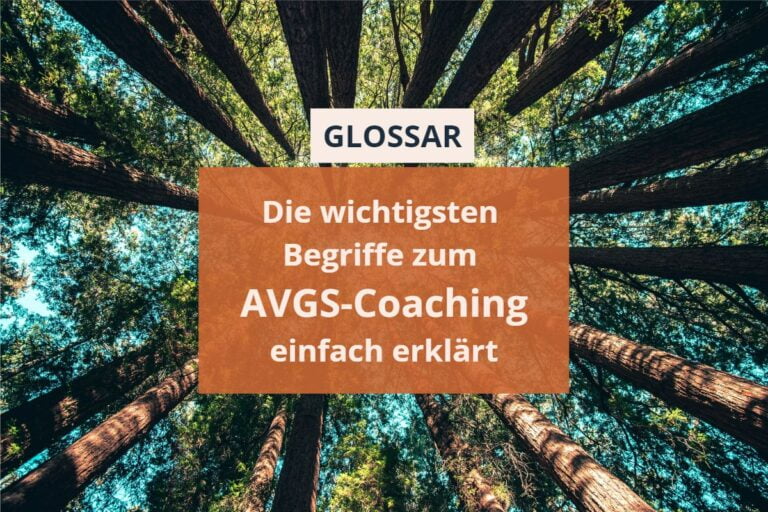 Glossar für die wichtigsten Begriffe zum AVGS-Coaching 4 Bild von Sequoia-Bäumen mit der Aufschrift: Glossar - die wichtigsten Begriffe zum AVGS-Coaching einfach erklärt